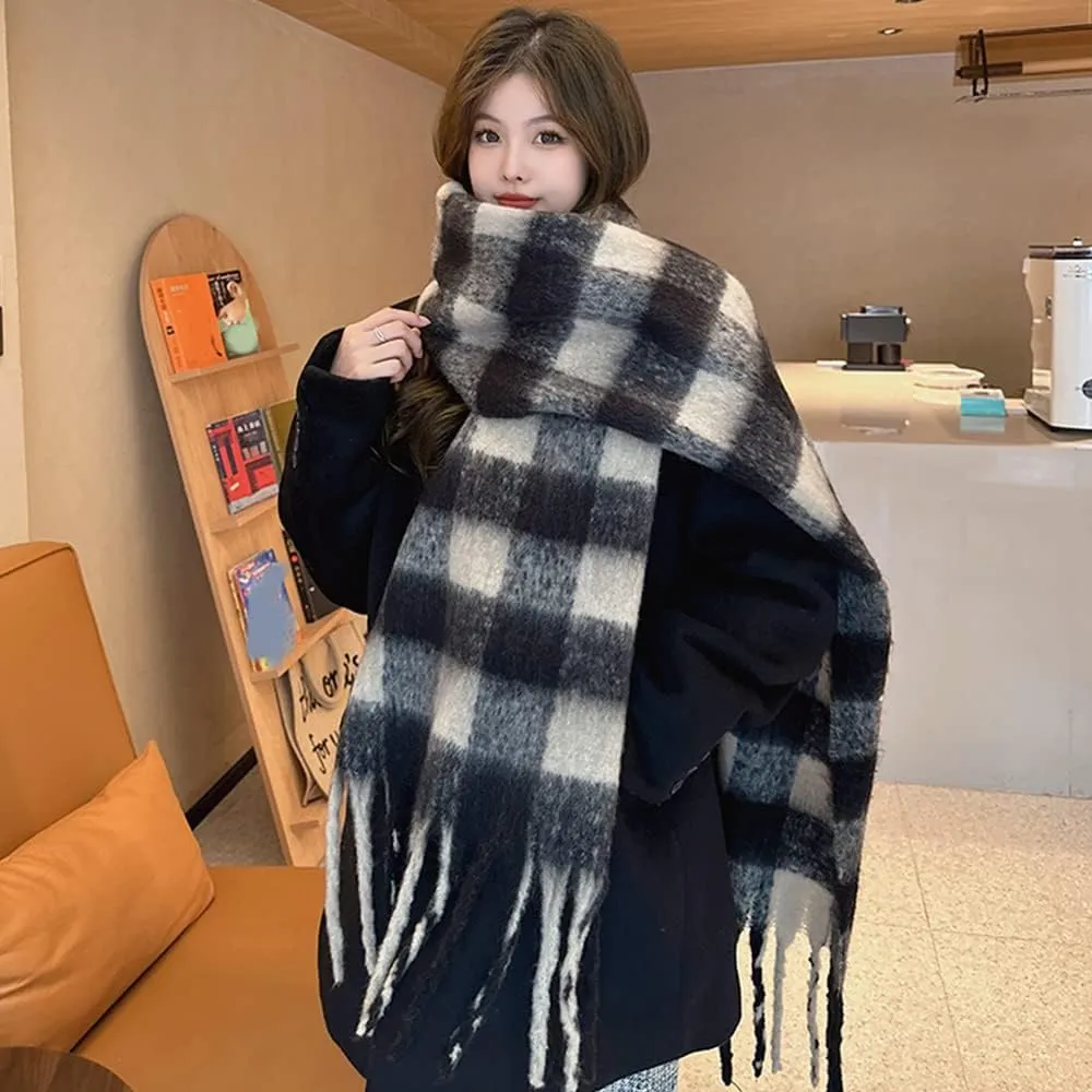 Large Chunky Plaid Scarf Checked Colorful Oversized Scarves Soft Big Cashmere Wool Thick Winter Warm Blanket Women