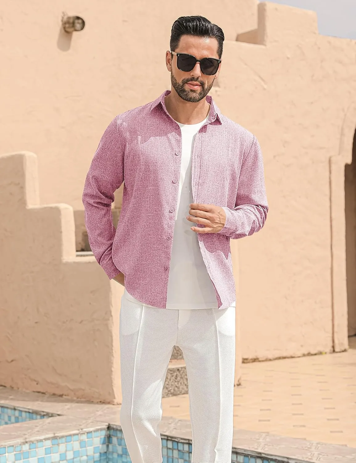 LETSEE Men's Linen Shirts Long Sleeve Untucked Casual Button Down Shirts for Men Business Dress Clothes Fashion Beach Tops