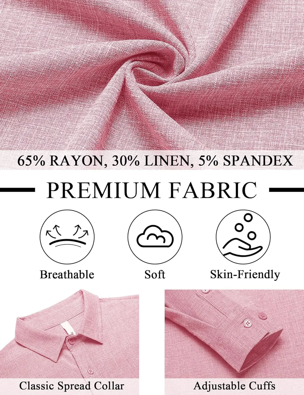 LETSEE Men's Linen Shirts Long Sleeve Untucked Casual Button Down Shirts for Men Business Dress Clothes Fashion Beach Tops