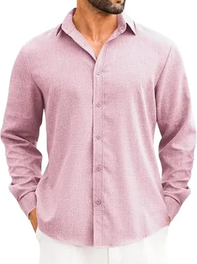 LETSEE Men's Linen Shirts Long Sleeve Untucked Casual Button Down Shirts for Men Business Dress Clothes Fashion Beach Tops