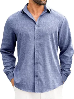 LETSEE Men's Linen Shirts Long Sleeve Untucked Casual Button Down Shirts for Men Business Dress Clothes Fashion Beach Tops