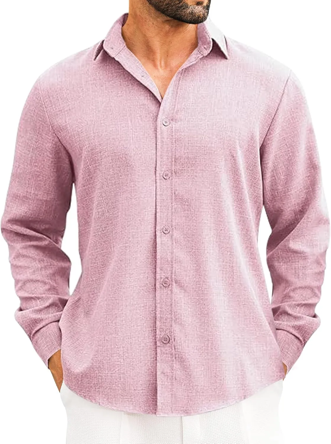 LETSEE Men's Linen Shirts Long Sleeve Untucked Casual Button Down Shirts for Men Business Dress Clothes Fashion Beach Tops