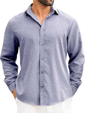 LETSEE Men's Linen Shirts Long Sleeve Untucked Casual Button Down Shirts for Men Business Dress Clothes Fashion Beach Tops