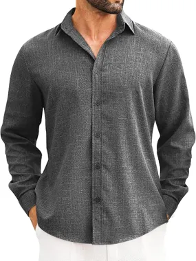 LETSEE Men's Linen Shirts Long Sleeve Untucked Casual Button Down Shirts for Men Business Dress Clothes Fashion Beach Tops
