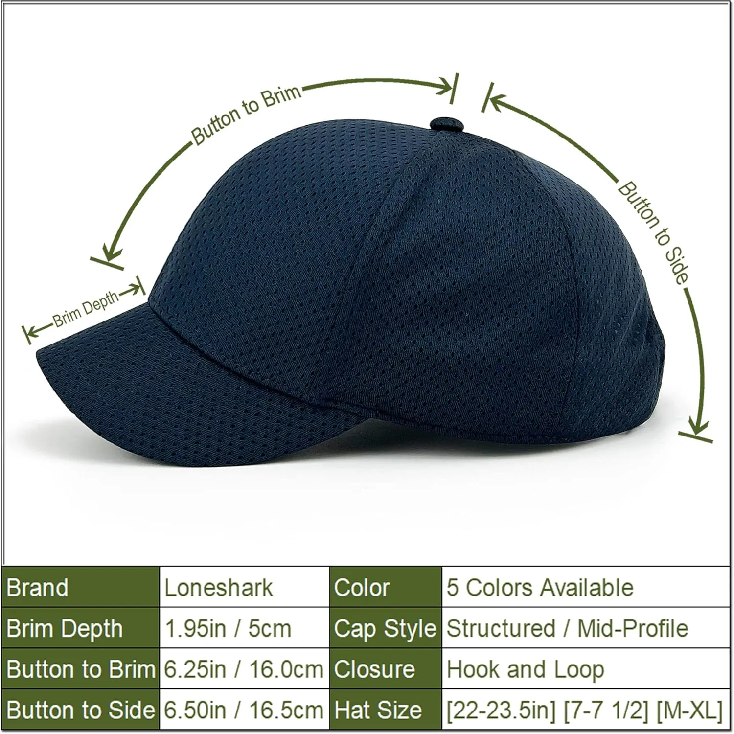 Loneshark Full Mesh Breathable Structured Baseball Cap for Men Running Summer Women Quick Dry Moisture Wicking Golf Hat