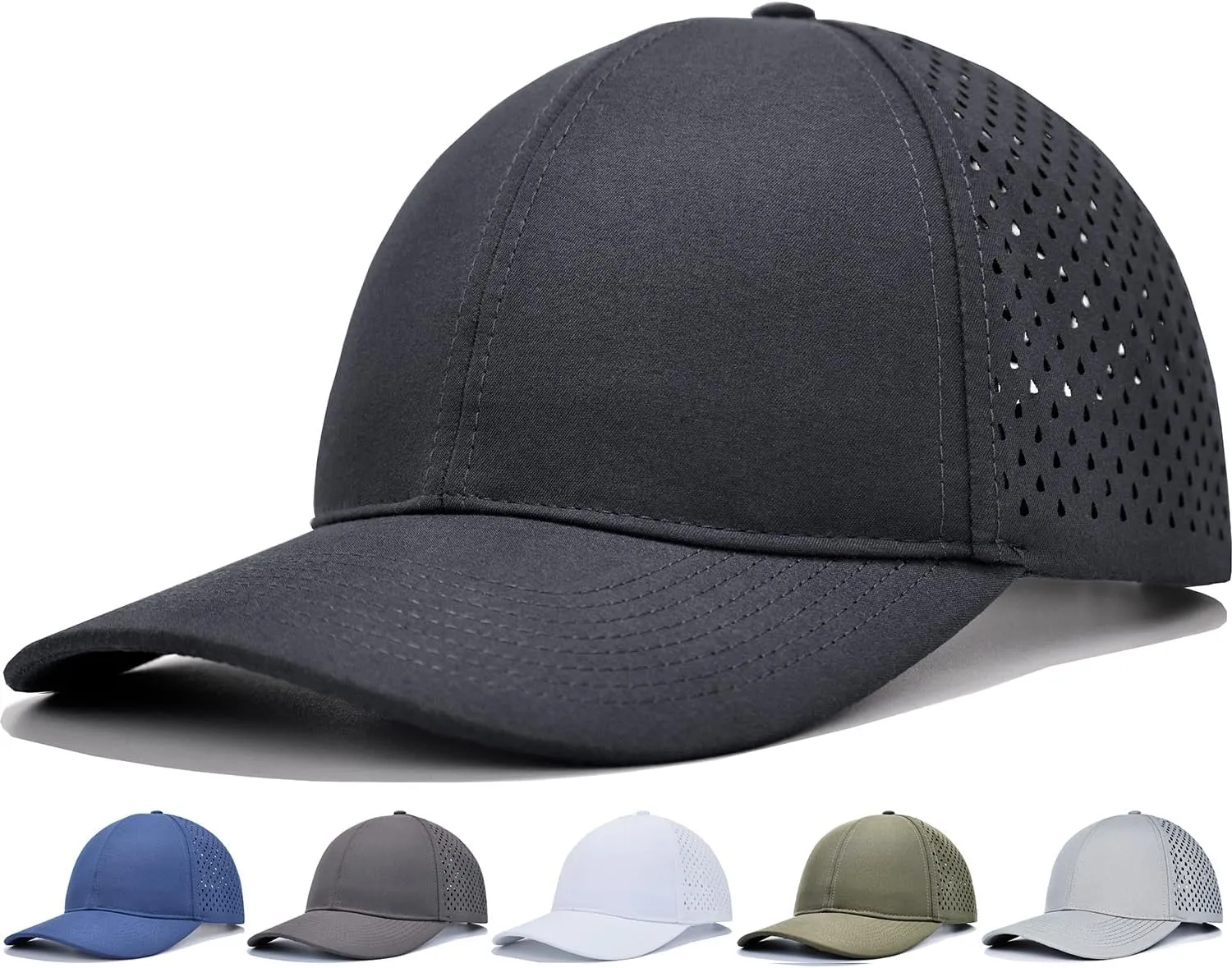 Men's Adjustable Baseball Cap(M,L,XL,XXL), Water Resistant Laser Cut Snapback Mesh Hat