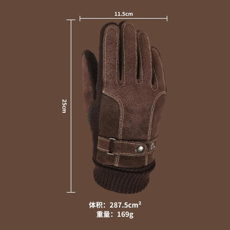 Men's Autumn And Winter Plus Velvet Cotton Thick Warm Touch Screen Pigskin Gloves 56642107K