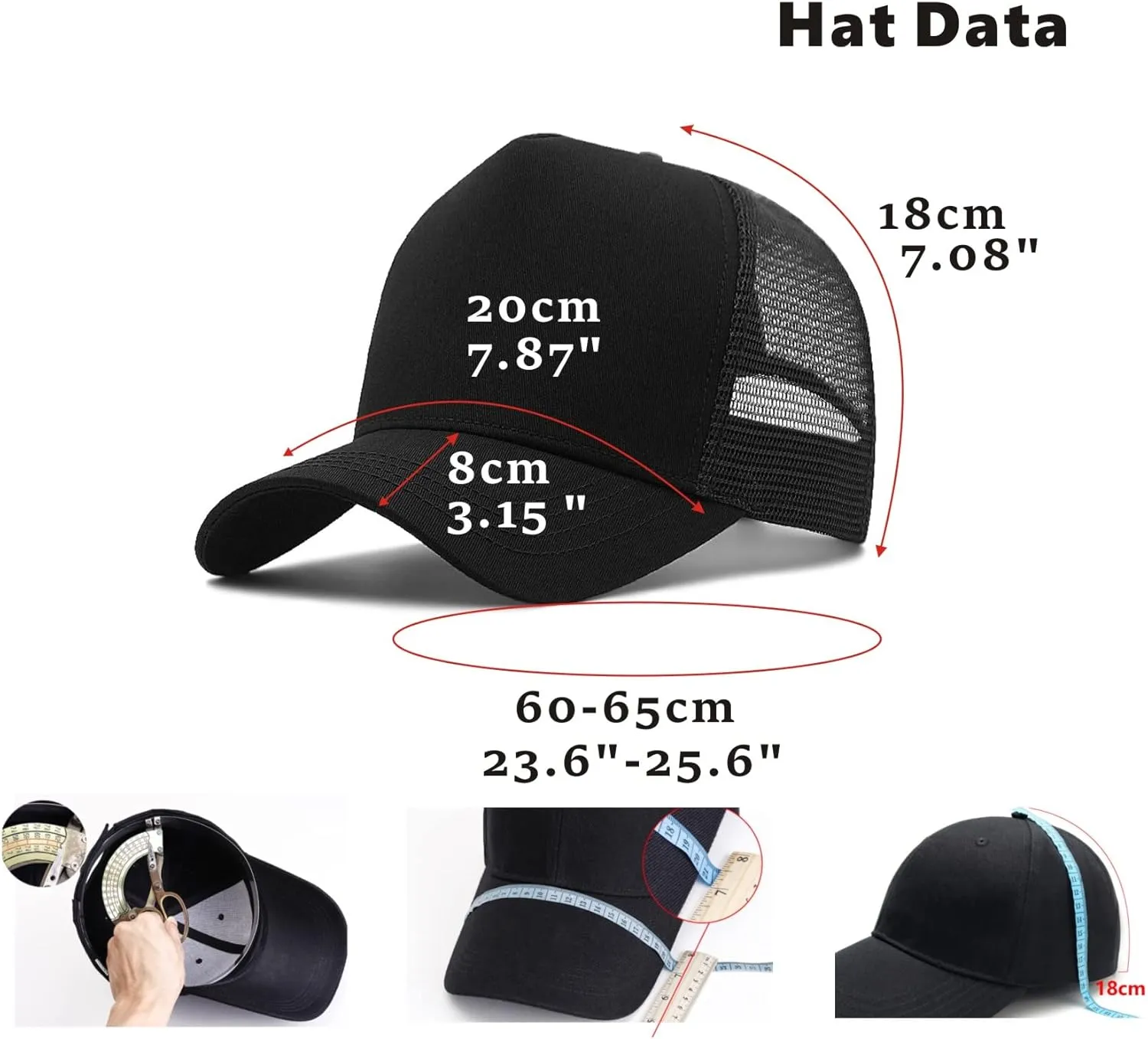 Oversize XXL Mesh Trucker Hat Big Head Hats for Men High Crown Baseball Cap Breathable Dad Hat Adjustable 23.6"-25.6"