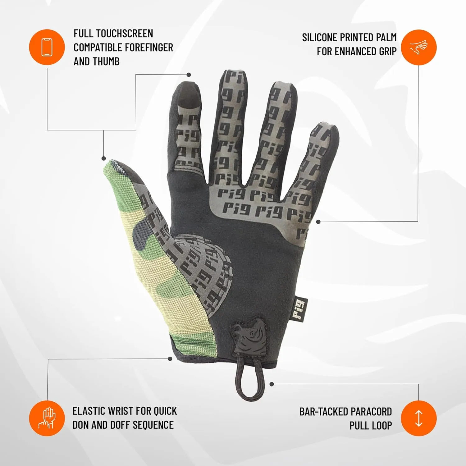 PIG Delta Utility Tactical Gloves, Touchscreen Compatible, High Dexterity, for Shooting, 1 Pair