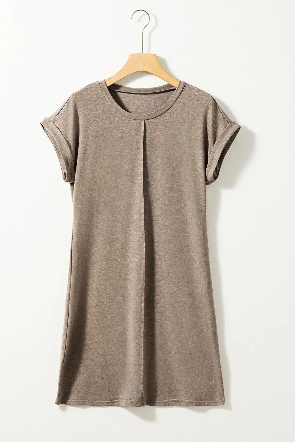 Rose Pink Center Seamed Roll Sleeve T-shirt Dress