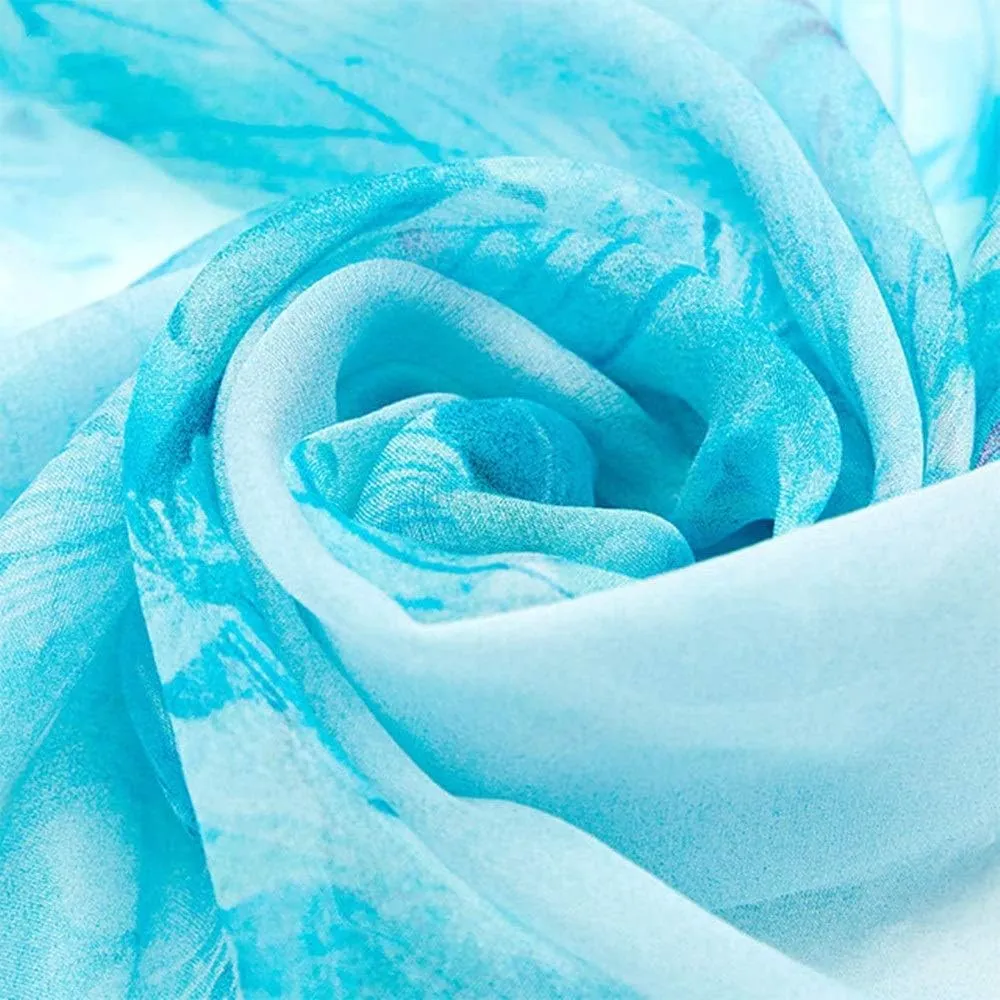Square Large Neck Scarf Digital Printing Silk Chiffon Scarf Shawl Long Multi-use Silk Neck Scarf Soft Lightweight