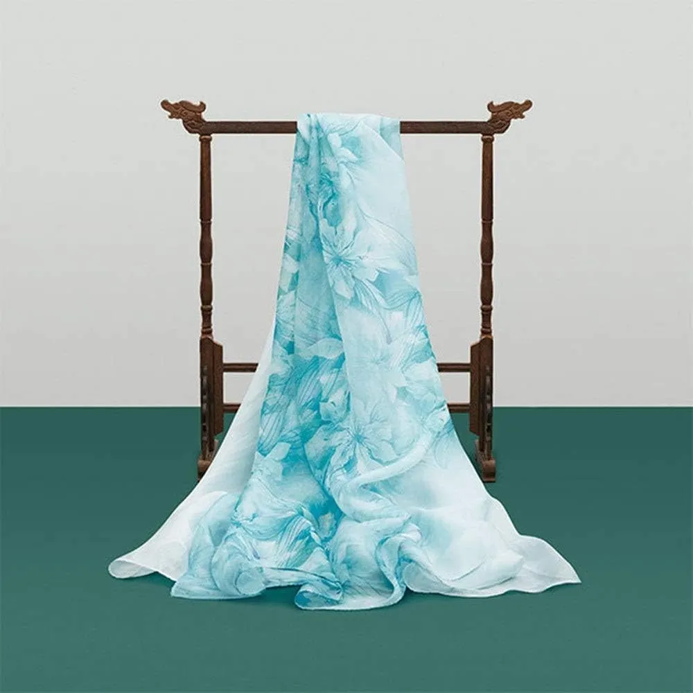 Square Large Neck Scarf Digital Printing Silk Chiffon Scarf Shawl Long Multi-use Silk Neck Scarf Soft Lightweight