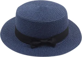 Summer Straw Hat Fedora Hats for Kids Girl Flat Top Hats Pork Pie Hat Wide Brim Church Hat Boater Cap