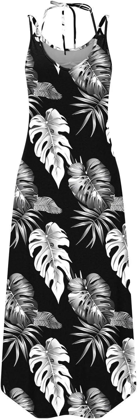 Women Casual Spaghetti Strap Sundress Floral Graphic Print Vacation Summer Maxi Dresses Loose Casual Outfit