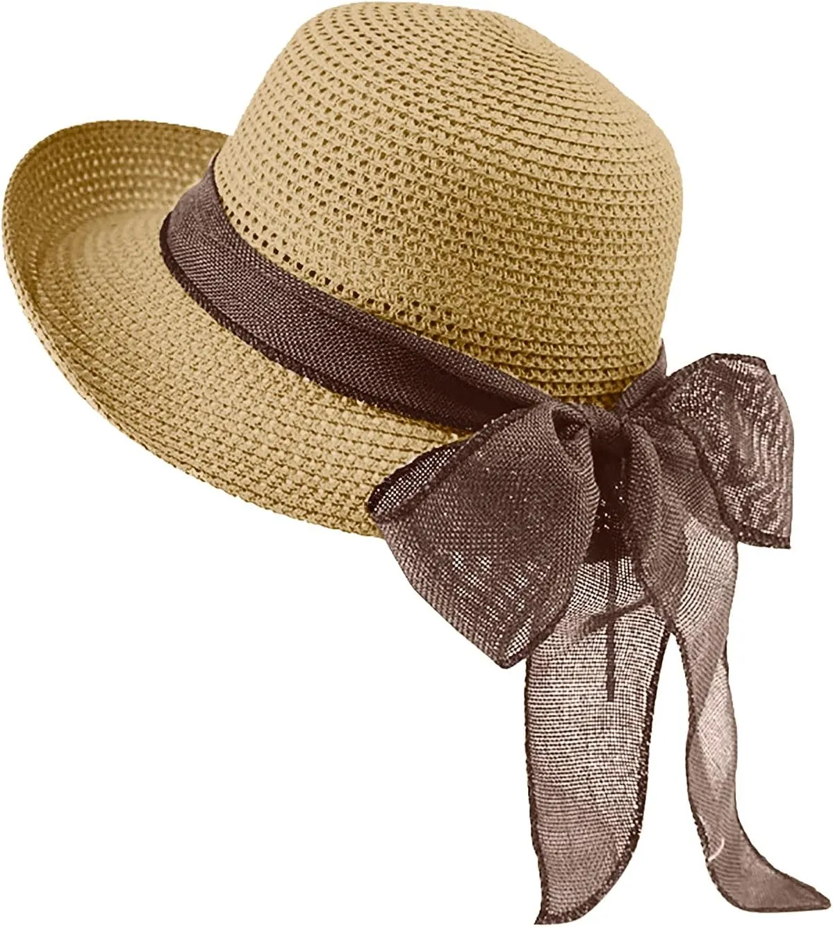 Women Floppy Sun Hats Fashionable Summer Wide Brim Cap Beach Straw Hat UPF50 Travel Packable Roll Up Havana Hat