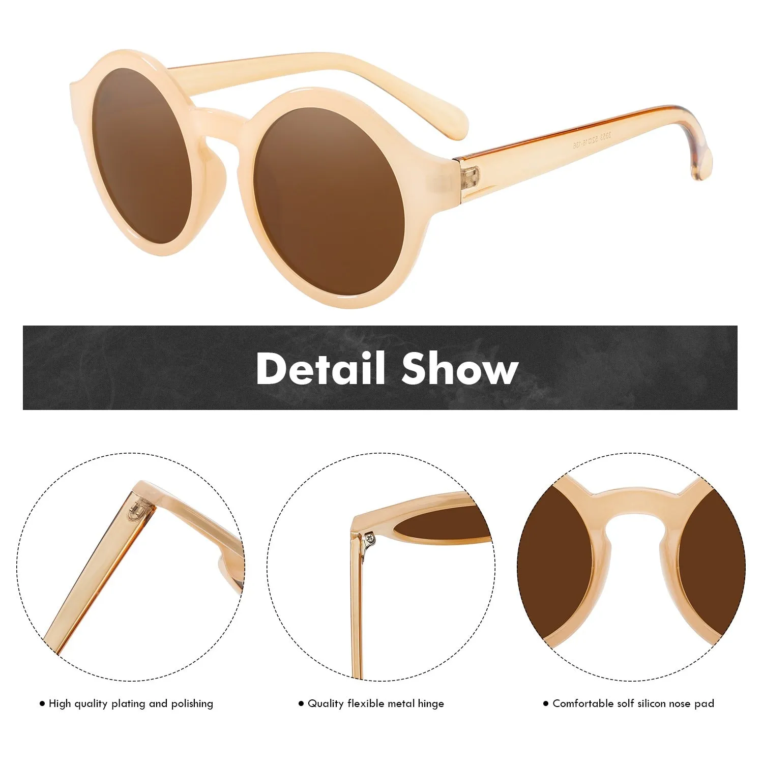 Women's Vintage Round Circle Retro Sunglasses with Acrylic Lenses