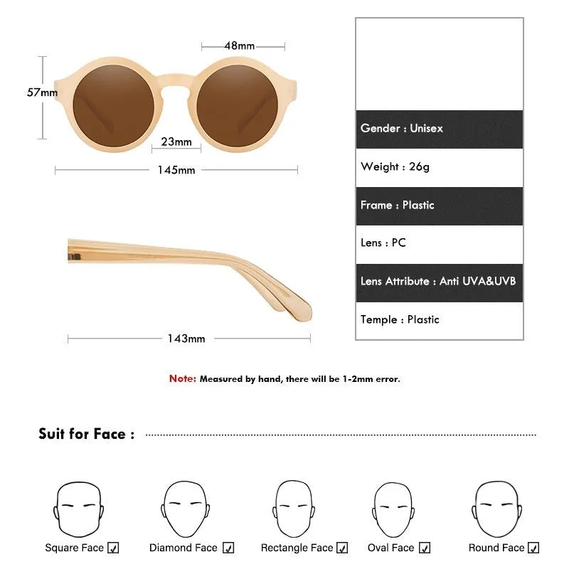 Women's Vintage Round Circle Retro Sunglasses with Acrylic Lenses
