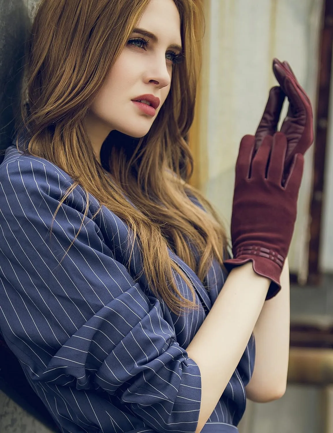 YISEVEN Women’s Winter Sheepskin Suede Leather Gloves Touchscreen