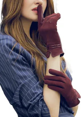 YISEVEN Women’s Winter Sheepskin Suede Leather Gloves Touchscreen