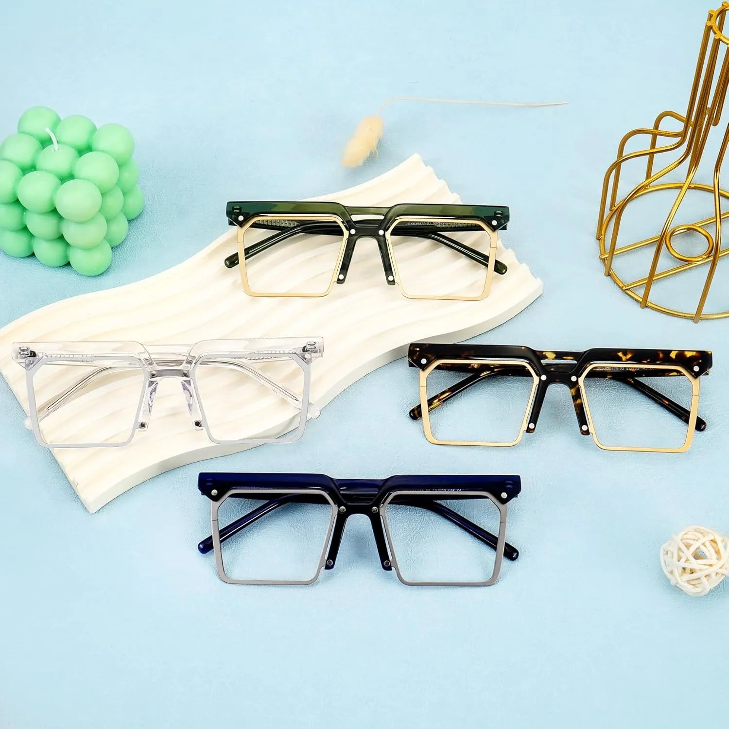 Zeelool Retro Rectangle Eyeglasses Frame with Non-prescription Clear Lens for Men ZJGX839879